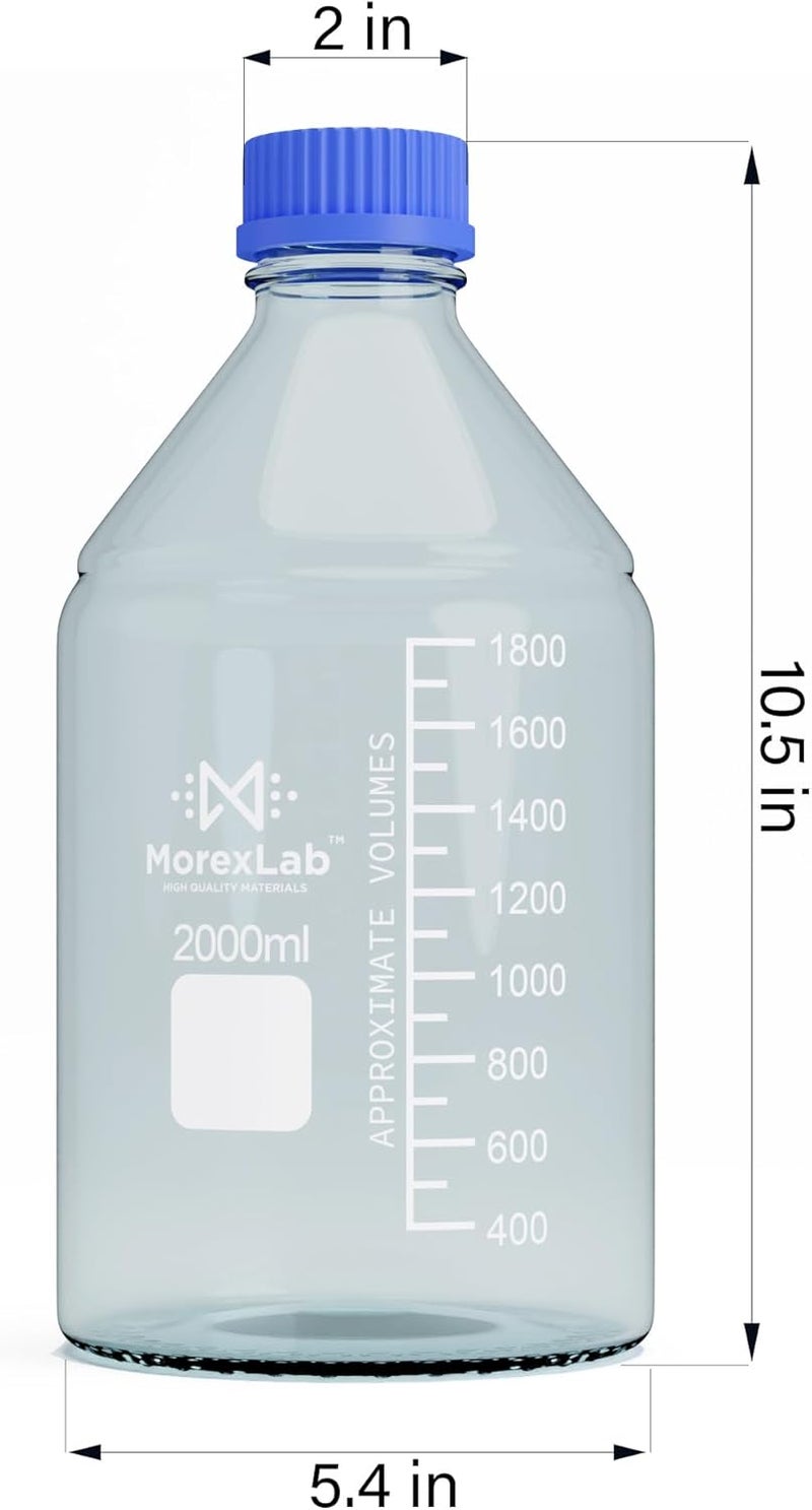 MorexLab 2000ML Storage Glass Bottles – 1pc Round Media Storage Bottle – Borosilicate Glass Bottles – Safe Probe Storage Glass Storage Bottles with GL45 Blue Screw Cap (2000ml - 1pc) - Image 3